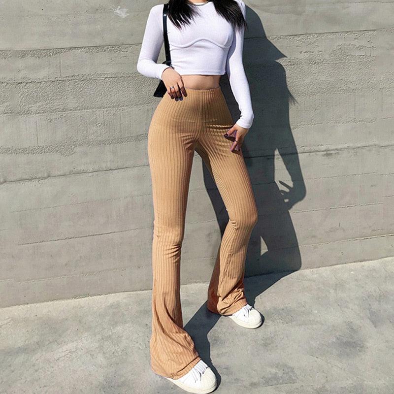 Flare Pants Woman Button Up High Waisted Slim Fit Casual Flare Pants Split  Leg Stretchy Comfort Trendy Solid Color Trousers Elastic Waist Pants for  Women (Black,S) at Amazon Women's Clothing store